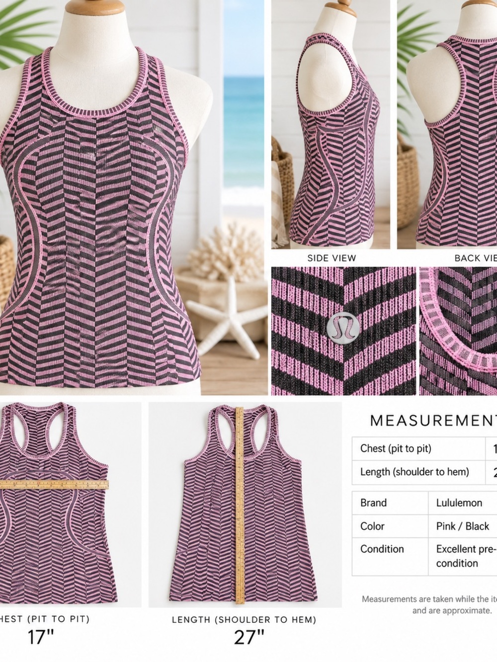 lululemon athletica Pink and Black Chevron Racerback Tank